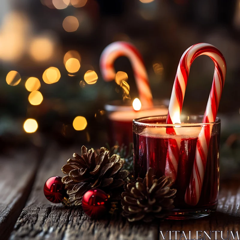 Christmas Candlelit Ambiance with Candy Canes AI Image