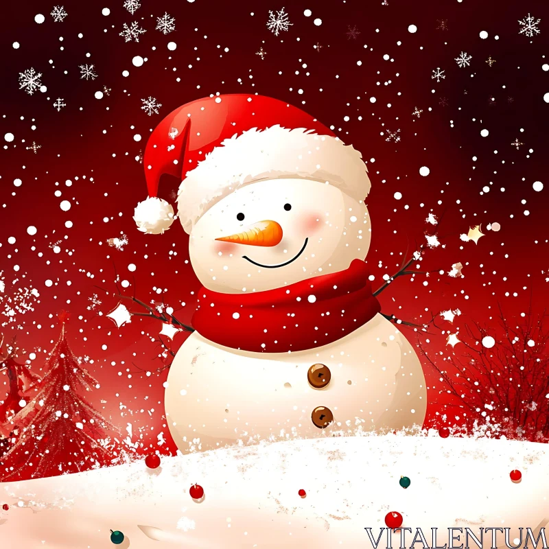 Joyful Snowman Amid Winter Wonderland AI Image