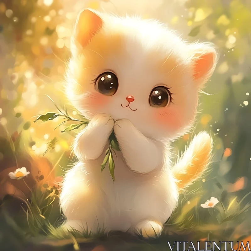 Cute Kitten with Big Eyes in a Garden AI Image