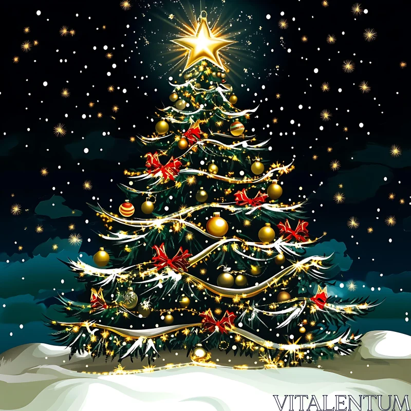 Festive Christmas Tree with Lights and Decorations AI Image