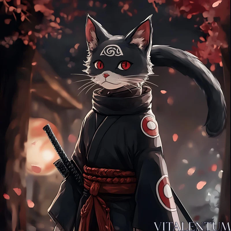 AI ART Samurai Cat with Red Eyes