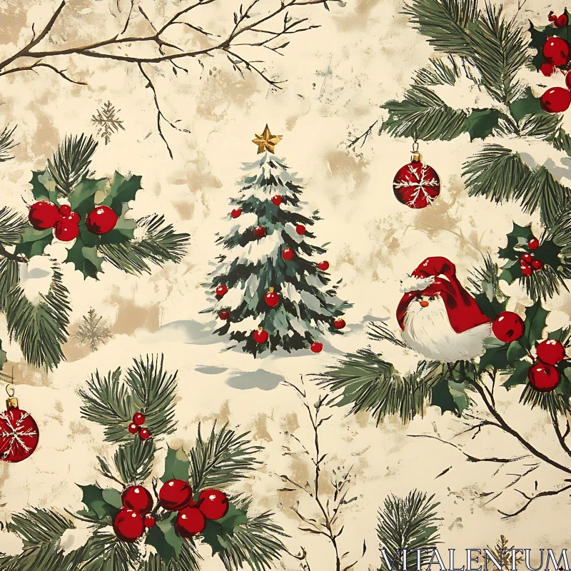 Holiday Cheer with Decorated Christmas Tree and Red Baubles AI Image