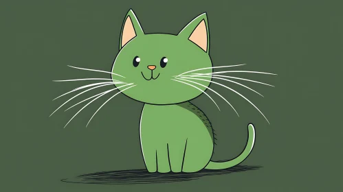 Illustration of a Green Cat with Long Whiskers