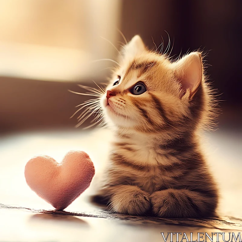 Charming Kitten with Heart-Shaped Plush Toy AI Image