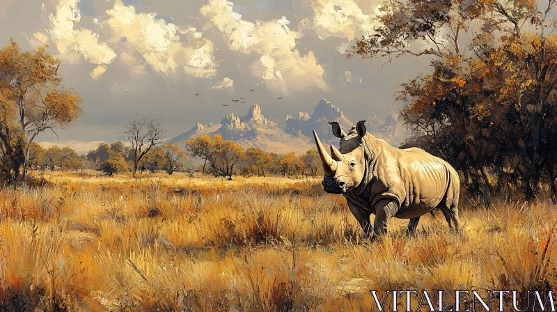 AI ART Rhinoceros in Golden Savannah