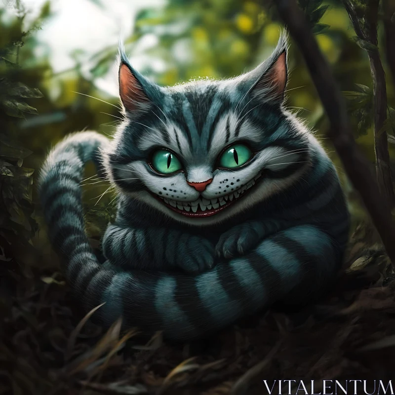 Enigmatic Striped Cat in Enchanted Woods AI Image