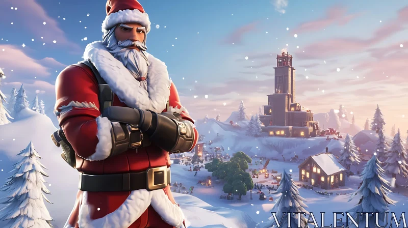 AI ART Animated Santa in a Snow-Covered Holiday Village