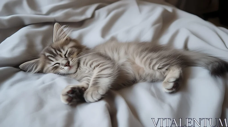 Peaceful Sleeping Kitten on Soft Blanket AI Image