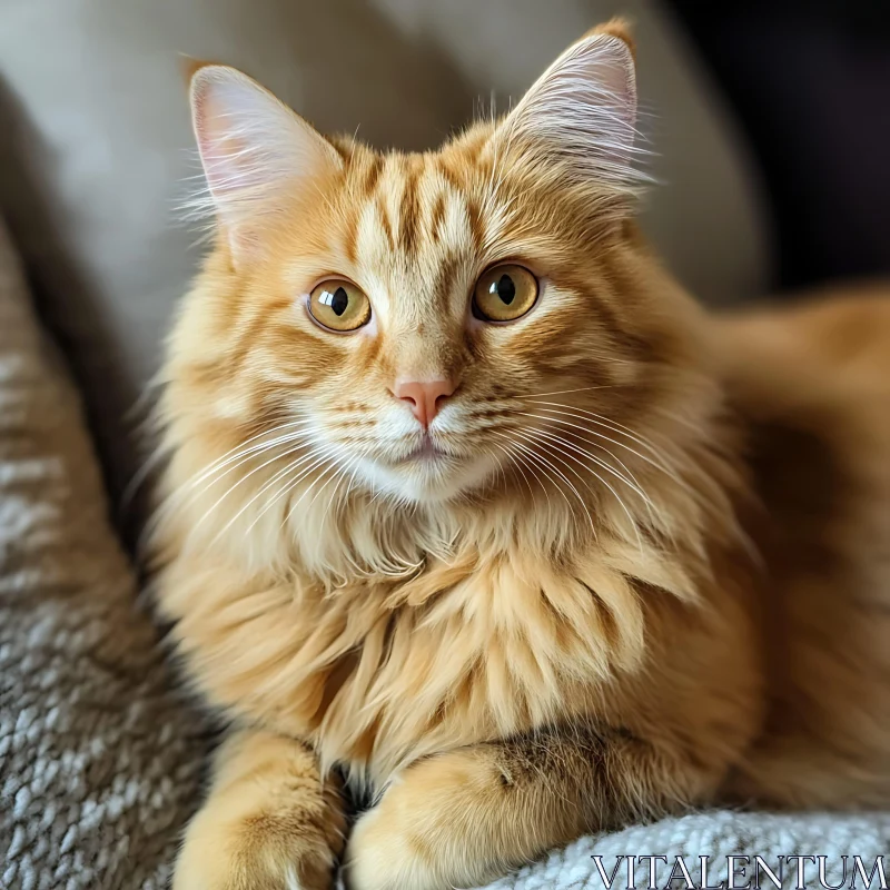 Portrait of a Relaxed Fluffy Ginger Cat AI Image