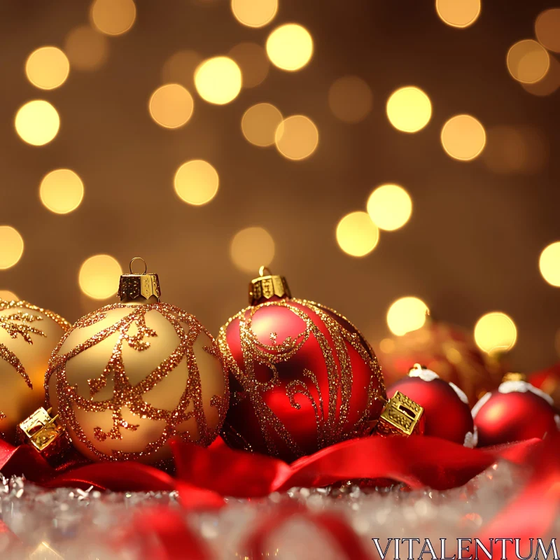 Festive Christmas Baubles Close-Up AI Image