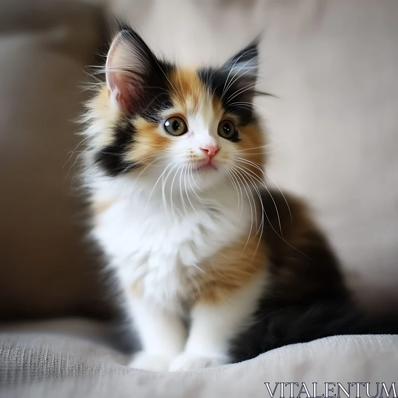 Adorable Fluffy Kitten with Tricolor Fur AI Image