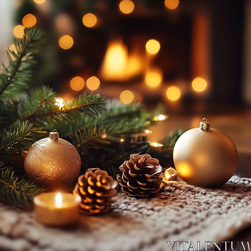 Warm and Festive Christmas Decor with Lights AI Image