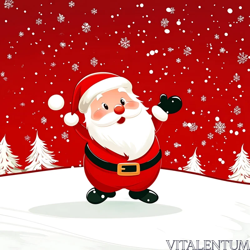 Santa Waving Amidst Snowflakes AI Image