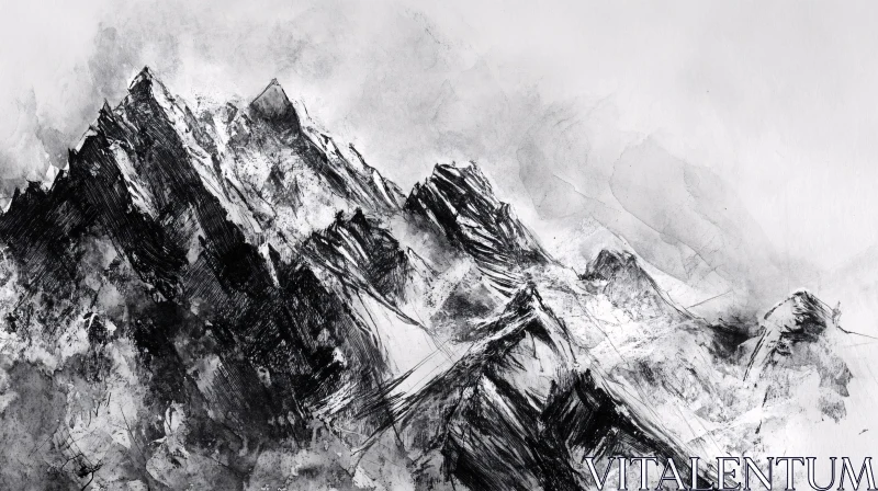 AI ART Black and White Mountain Sketch