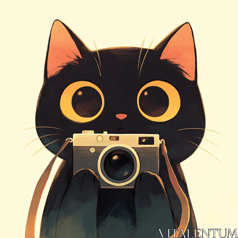 Charming Cat with Camera Art AI Image