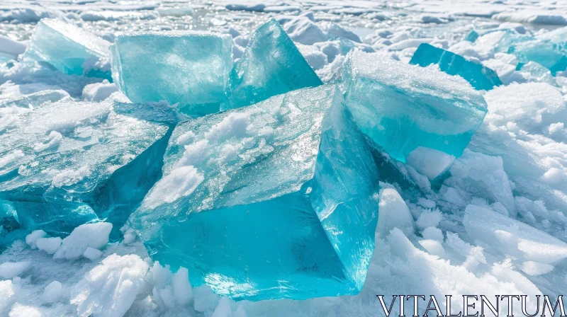 Captivating Ice Blocks on Snowy Surface AI Image