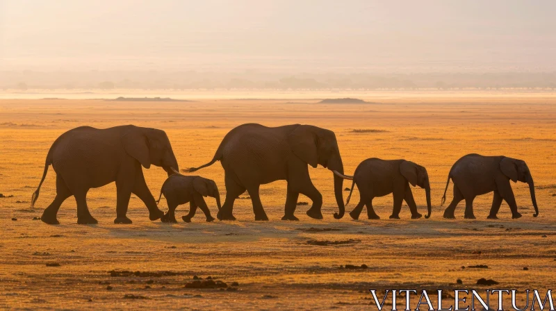 Captivating Image of African Elephants in Serene Grassland AI Image