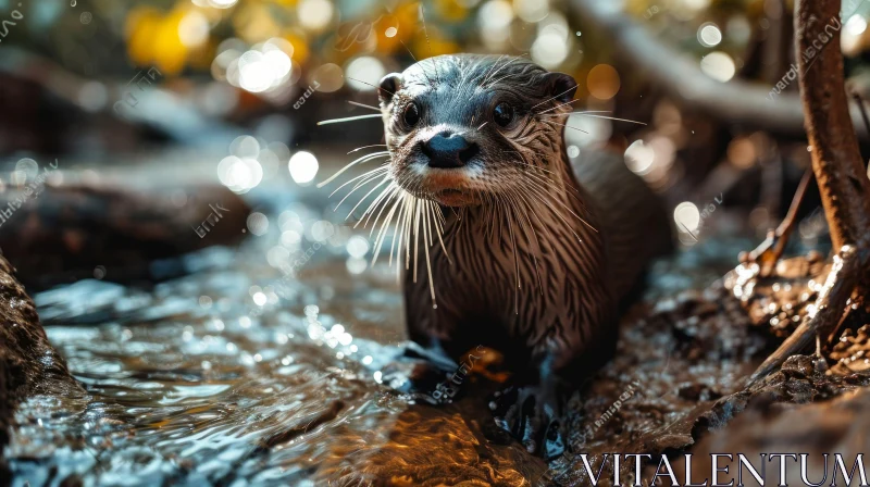 Close-Up Photograph of a Curious Otter in a Flowing River AI Image