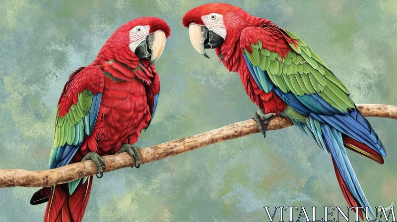Colorful Scarlet Macaws Perched on a Branch AI Image