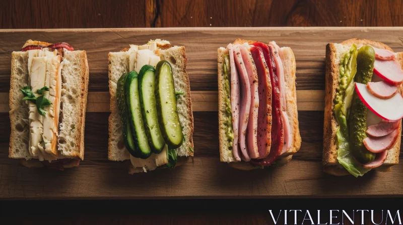 Delicious Sandwiches on Wooden Cutting Board - Artistic Food Photography AI Image