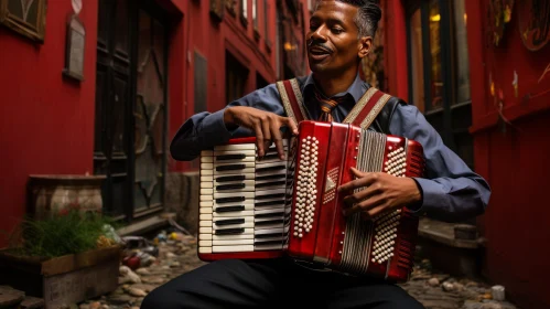 Enchanting Accordion Player in Cobblestone Alley - Multicultural Fusion