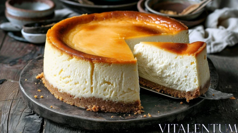 Exquisite New York-Style Cheesecake on Slate Plate AI Image