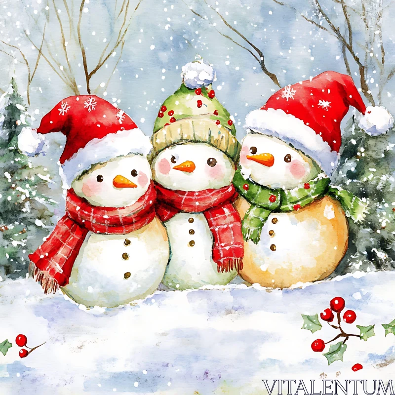 Festive Snowmen Celebration AI Image