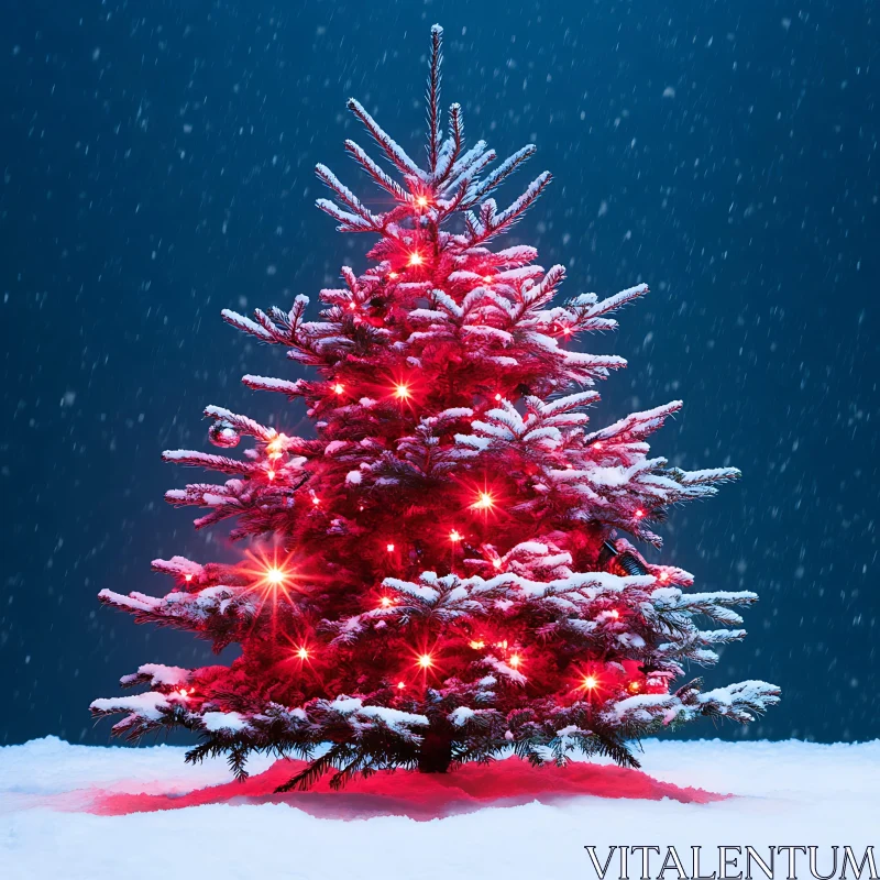 Festive Christmas Tree in Winter Wonderland AI Image