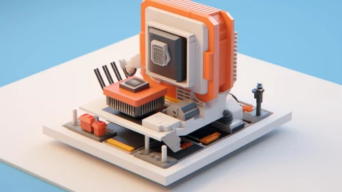 Futuristic Orange & White 3D Computer Case Illustration