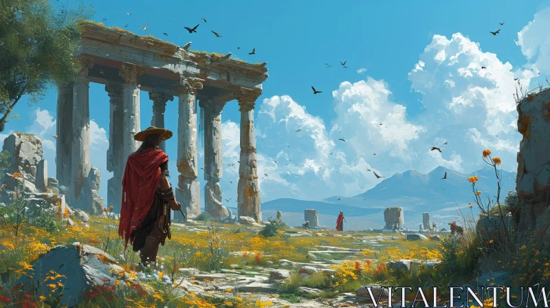 Ruined Temple of White Marble: A Captivating Ancient World Scene AI Image