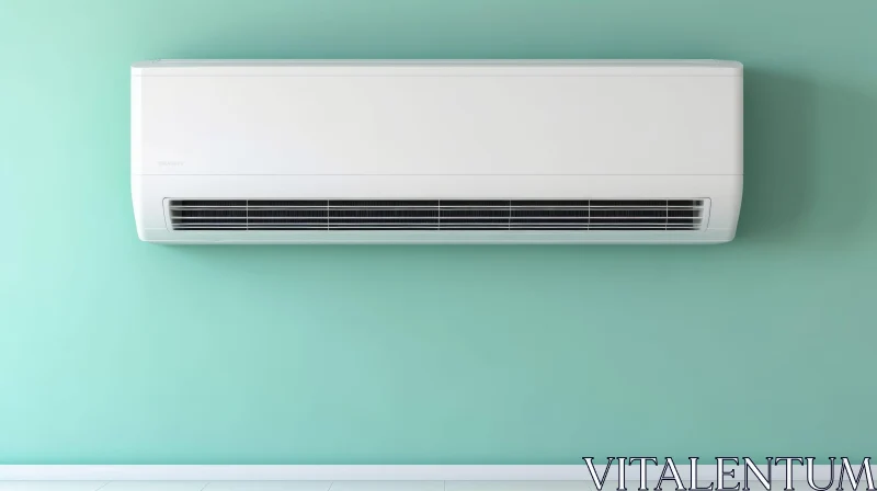 White Air Conditioner on Mint Green Wall AI Image