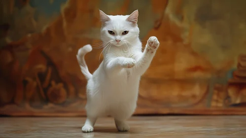 Charming White Cat Posed Elegantly