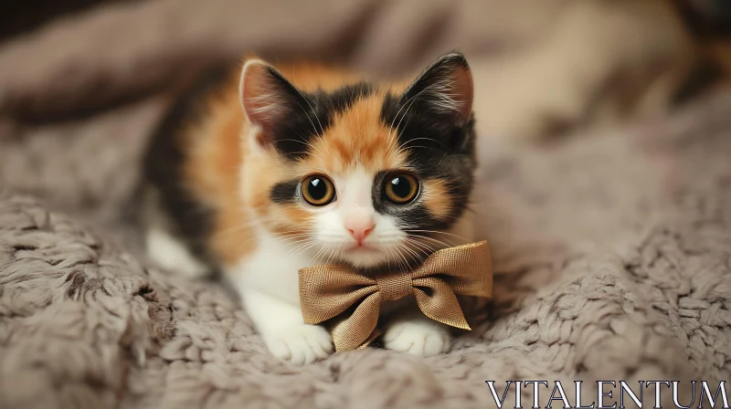 Cute Kitten Posing with Bow Tie AI Image