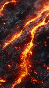 Intense Molten Lava Flowing Across Black Rocks