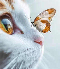 Captivating Close-Up of a Cat and Butterfly Interaction