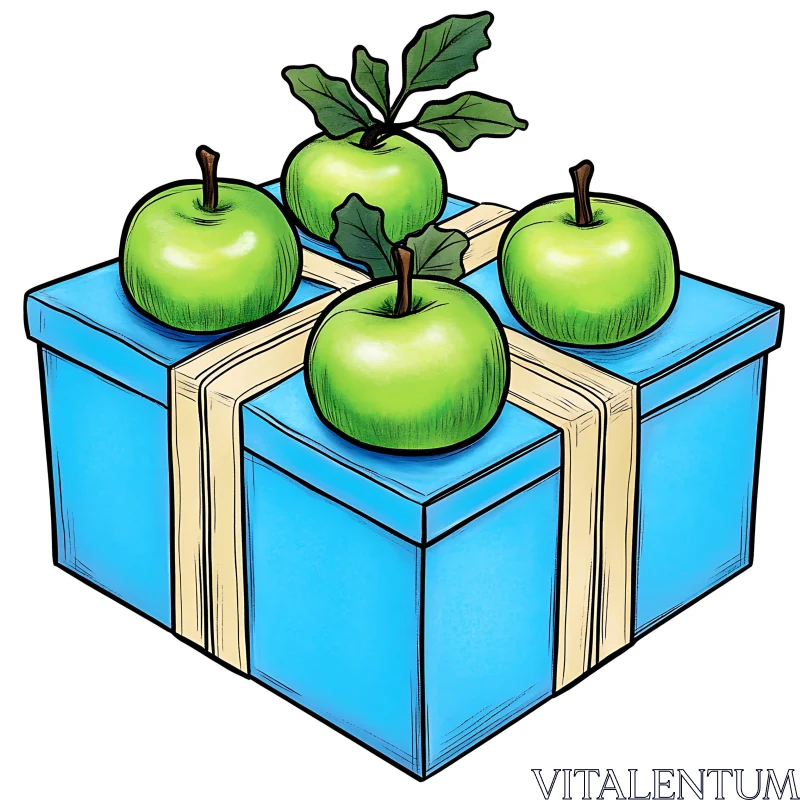 Gift Box Decorative Art with Apples AI Image