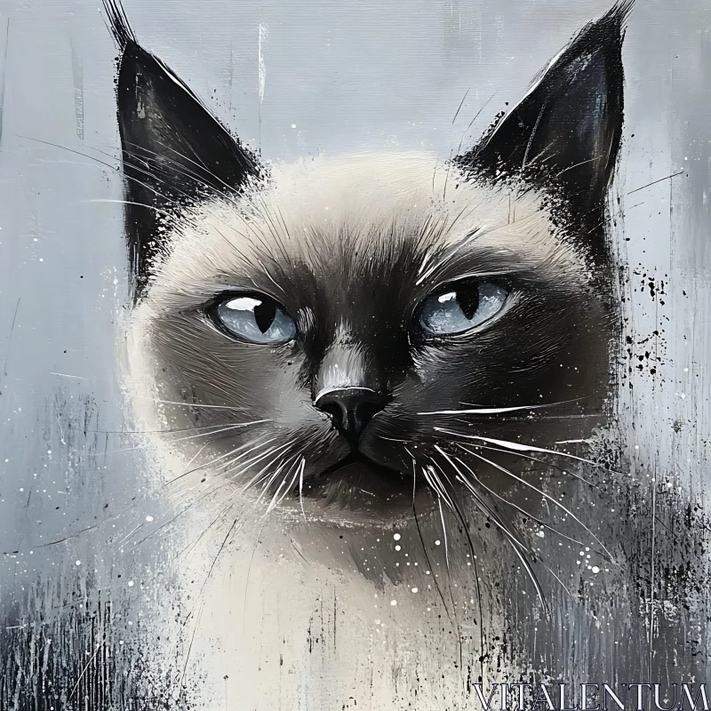 Siamese Cat with Blue Eyes in Art AI Image