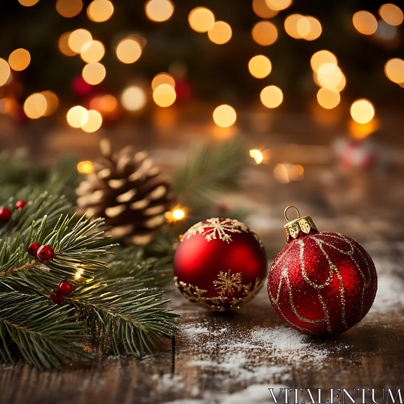 Festive Christmas Decorations with Bokeh Lights AI Image