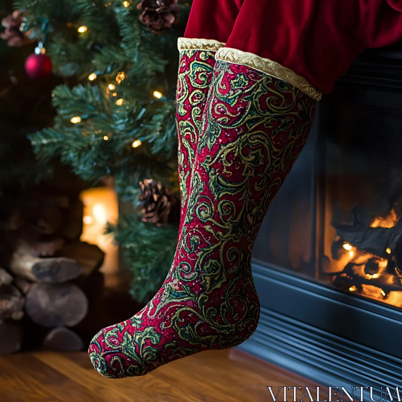 Holiday Stocking with Warm Firelight AI Image