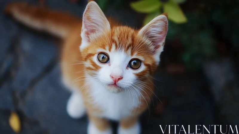 Cute Ginger Kitten Staring Upward AI Image