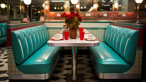 Captivating White and Blue Diner Booth - Chicago Imagists Style