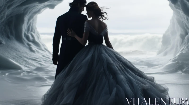 Enchanting Wedding Couple in an Ice Cave AI Image