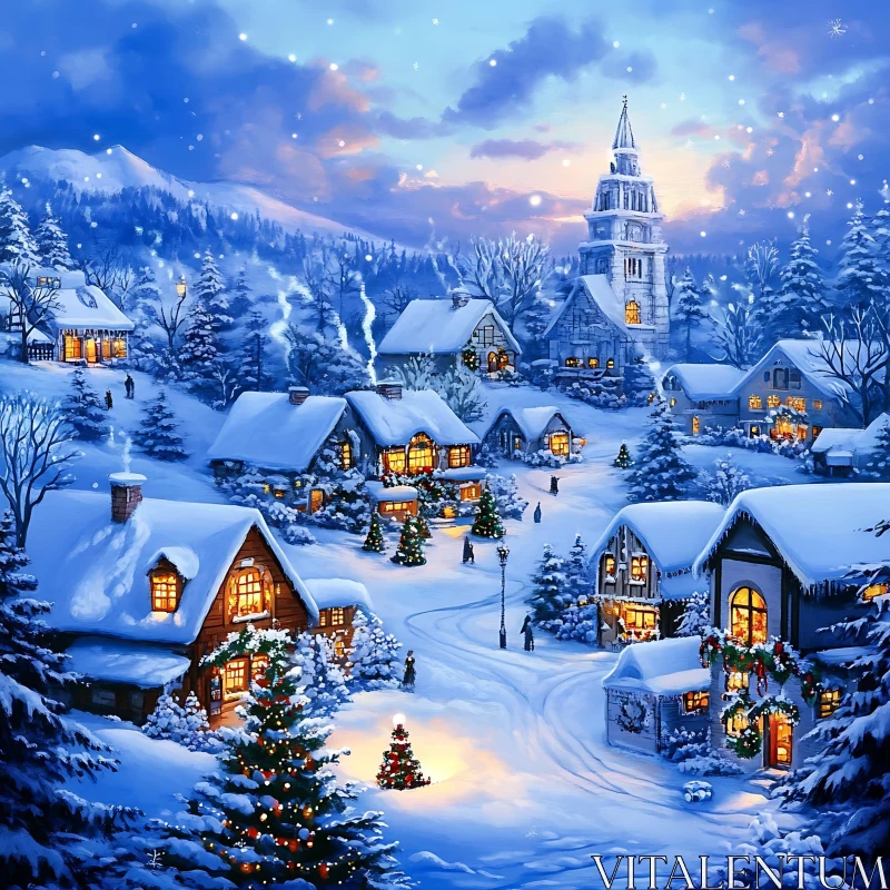 Winter Wonderland Village Scene AI Image