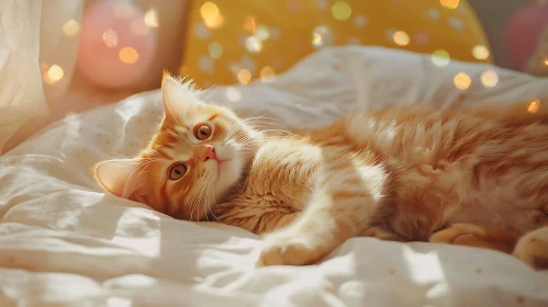 Cute Kitten Relaxing in Warm Light