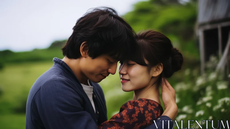 Hallyu Style Movie Still of Young Couple in Field AI Image