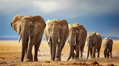 Majestic African Elephants Walking in Grassland - Nature Photography