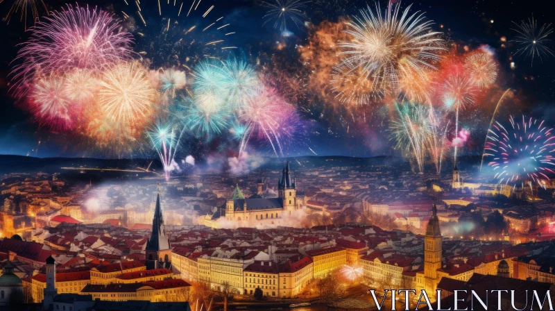 Spectacular Fireworks Display in Prague | Immersive Collage Art AI Image
