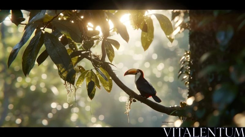 AI ART Stunning Toucan Perched on Branch in Rainforest