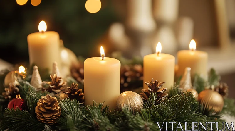 Festive Holiday Wreath with Candles and Decorations AI Image