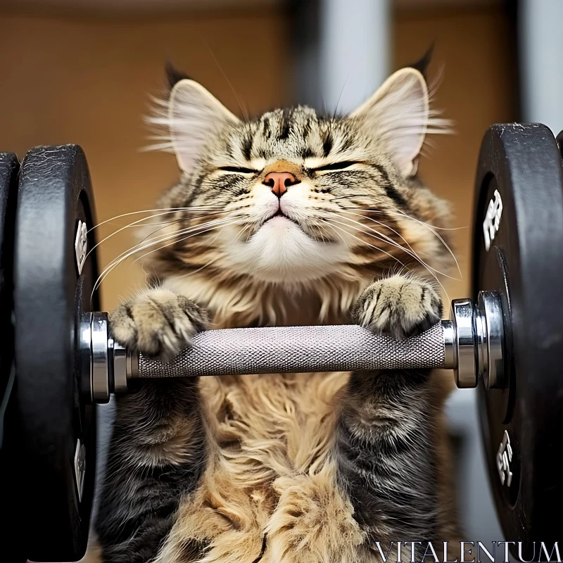 AI ART Cute Tabby Cat Weightlifting